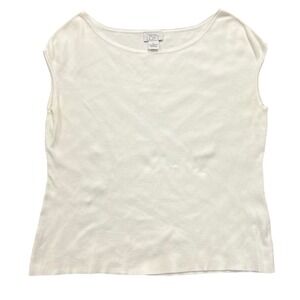 Ann Taylor LOFT Knit Shell Tank Top Womens XL White Cotton Boat Neck Minimalist